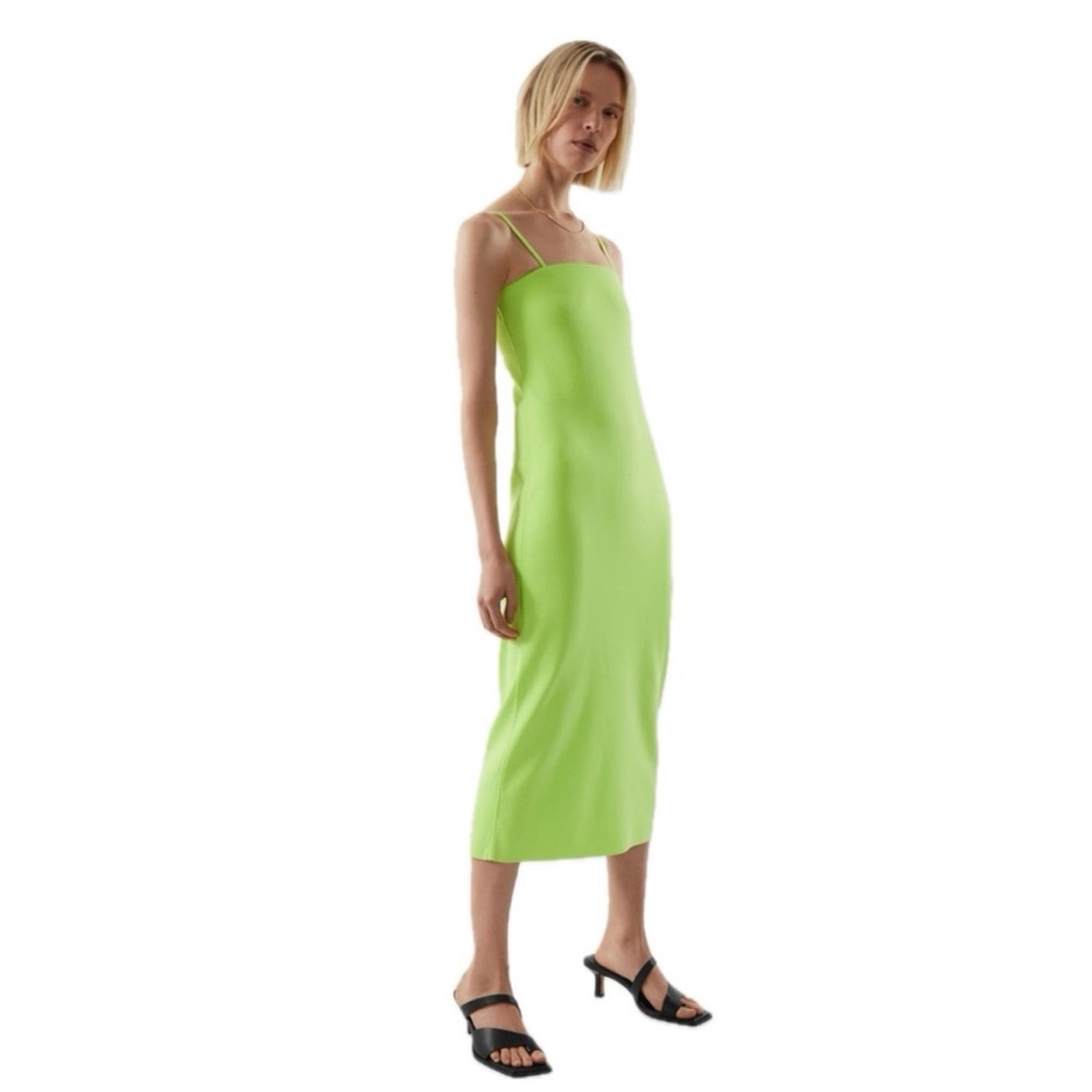 COS Neon Green Slip Midi Dress, Bandeau Tube Dress Green Party Dopamine Stretch